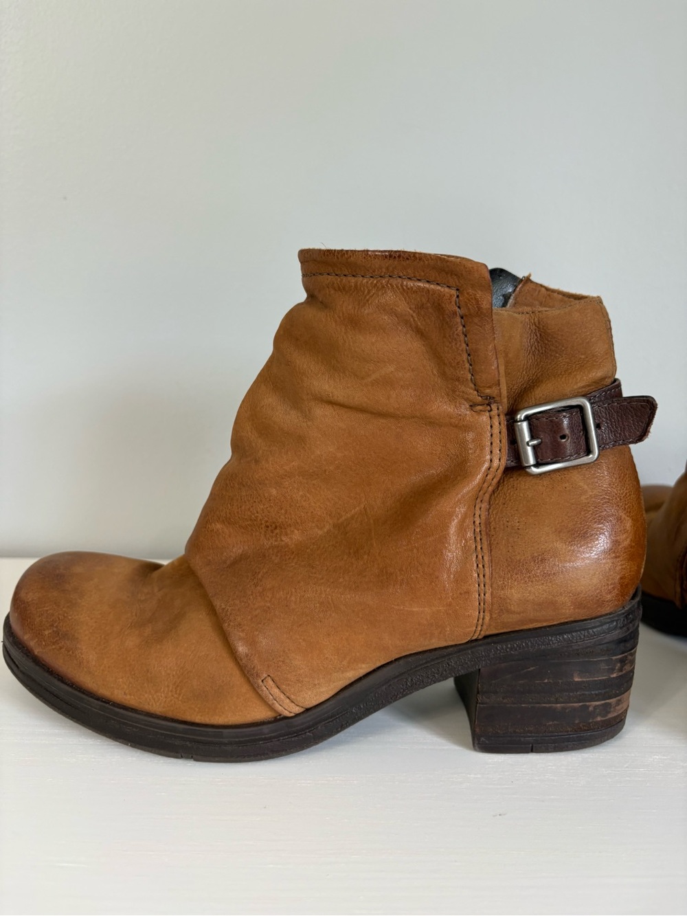 Miz Mooz Stoney Brown Leather Ankle Boots 38 Boho Vintage-Inspired Block Heel - Picture 5 of 11